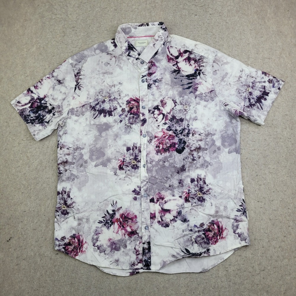 7 Diamonds Hawaiian Shirt Mens XL Blue Floral Aloha Button Front Short Sleeve‎